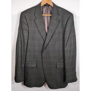 JOS A BANK Blazer Windowpane 100% WOOL Sport Coat Suit Jacket 42L Brown